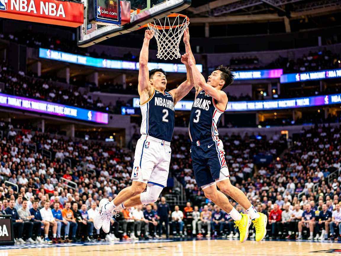 NBA赛场精彩扣篮瞬间，球员空中对抗